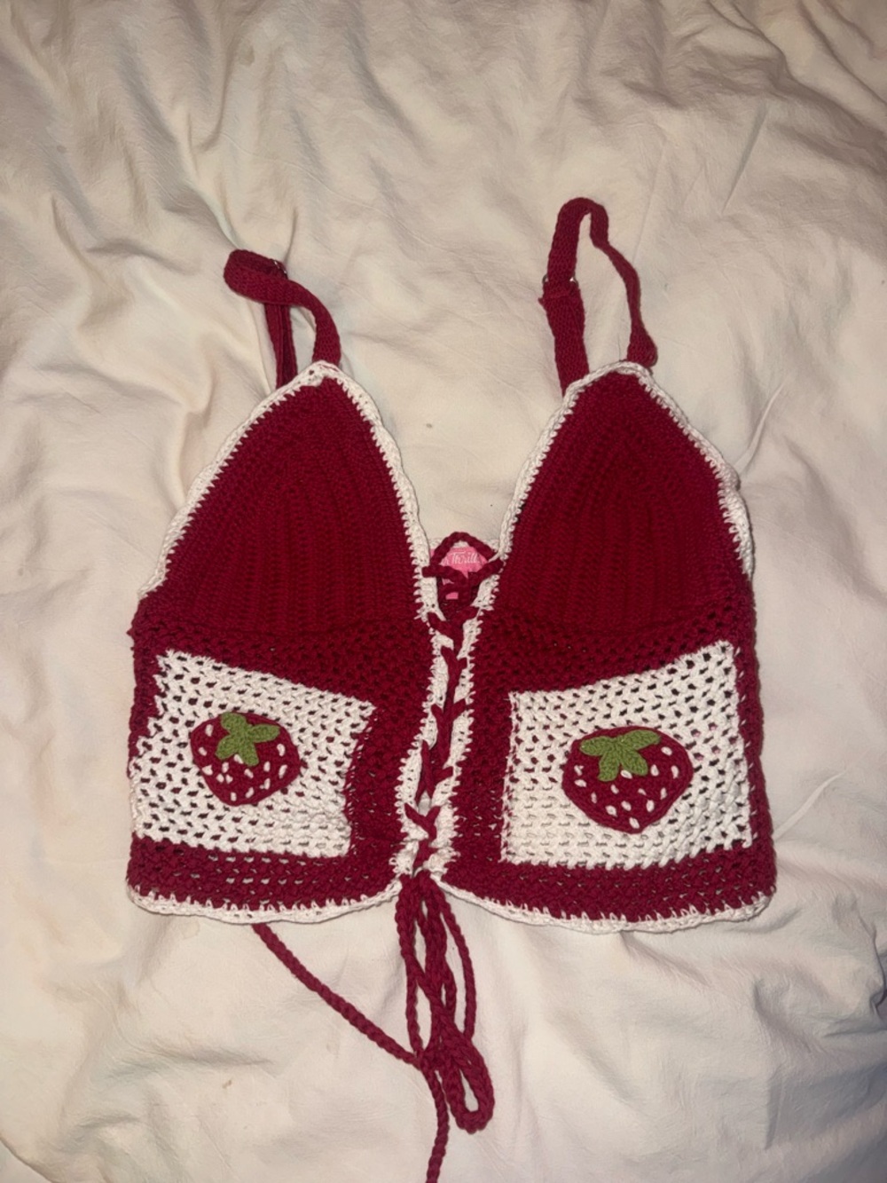 Sugar Thrillz Red & White Crochet Crop Top
